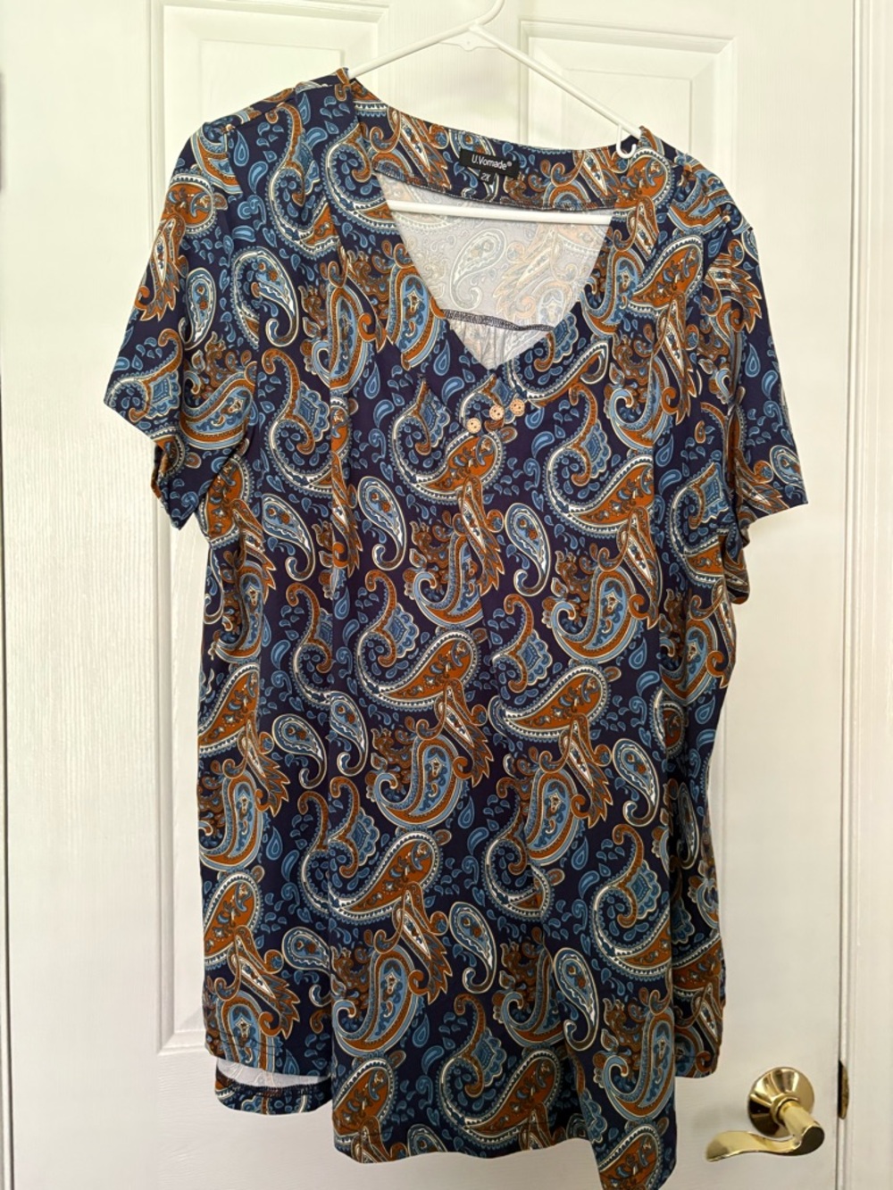 Women’s Paisley V-Neck Top - Navy and Rust